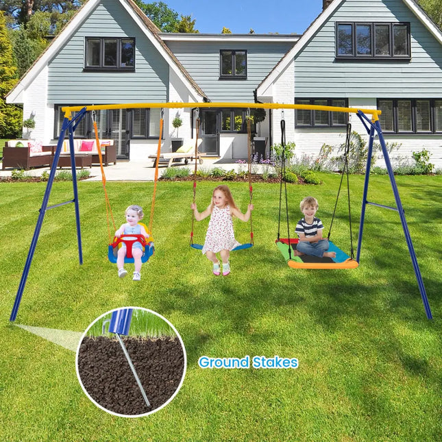660 LBS Heavy Duty Carbon Steel Swing Frame with 3 Swings-Yellow - Yellow - Swing & Playsets