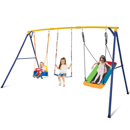 660 LBS Heavy Duty Carbon Steel Swing Frame with 3 Swings-Yellow - Yellow - Swing & Playsets