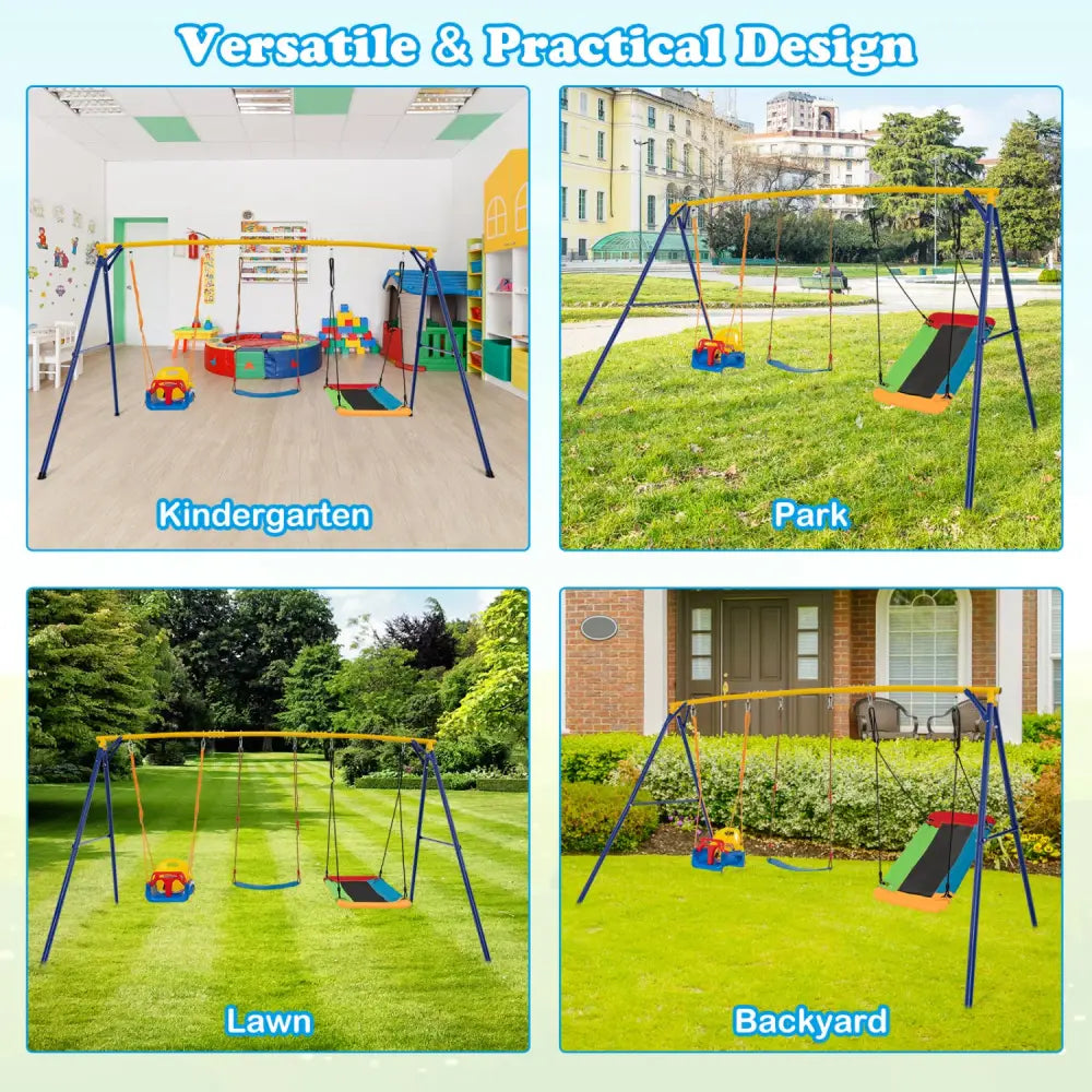 660 LBS Heavy Duty Carbon Steel Swing Frame with 3 Swings-Yellow - Yellow - Swing & Playsets