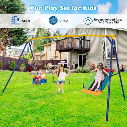 660 LBS Heavy Duty Carbon Steel Swing Frame with 3 Swings-Yellow - Yellow - Swing & Playsets