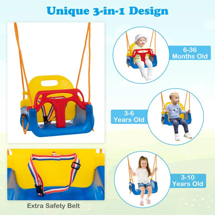 660 LBS Heavy Duty Carbon Steel Swing Frame with 3 Swings-Yellow - Yellow - Swing & Playsets