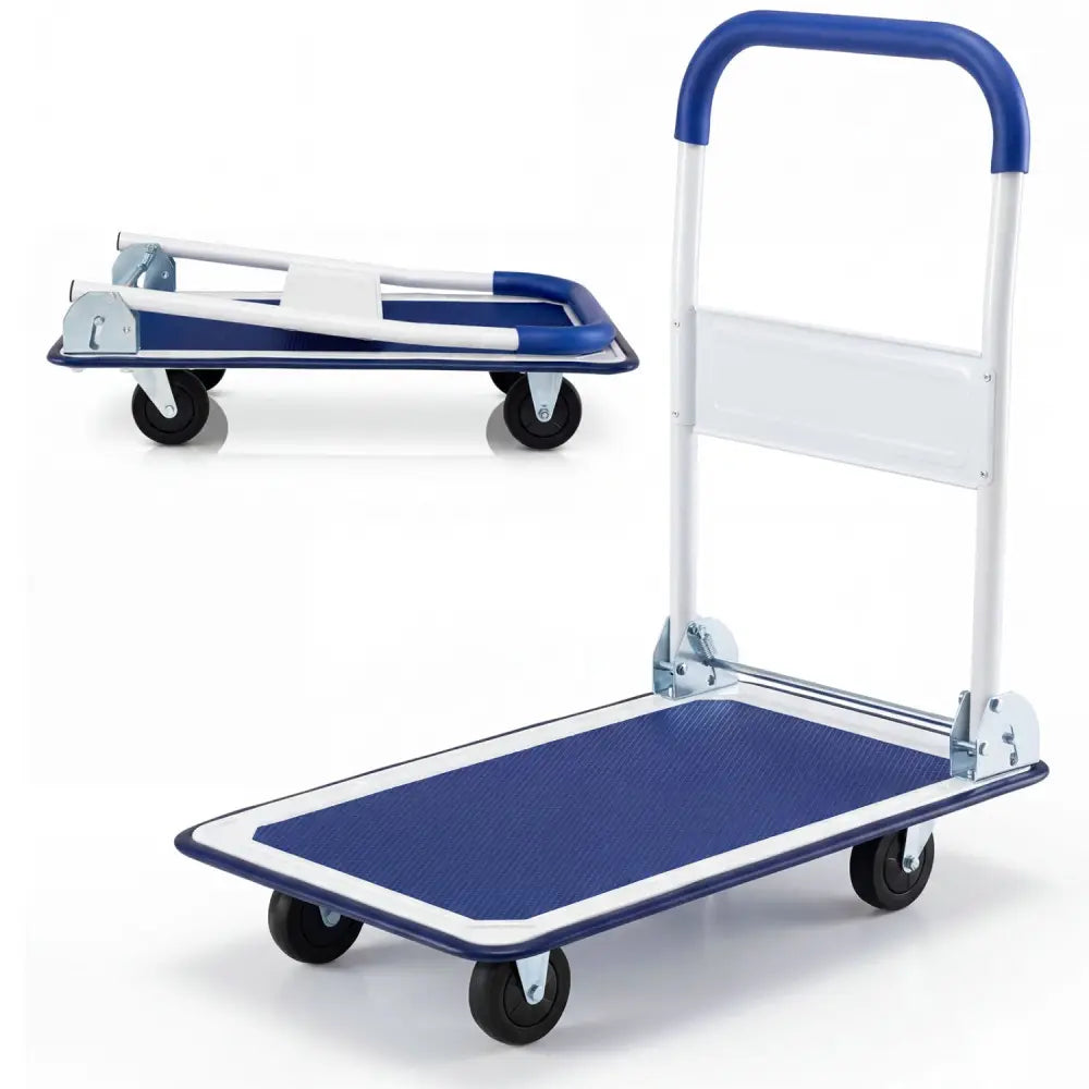 660 Pounds Folding Platform Cart Dolly Hand Truck - Blue - Garages