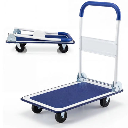 660 Pounds Folding Platform Cart Dolly Hand Truck - Blue - Garages