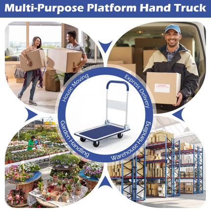 660 Pounds Folding Platform Cart Dolly Hand Truck - Blue - Garages
