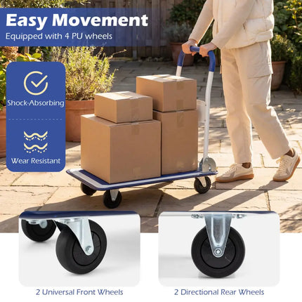 660 Pounds Folding Platform Cart Dolly Hand Truck - Blue - Garages