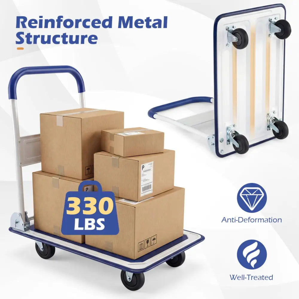 660 Pounds Folding Platform Cart Dolly Hand Truck - Blue - Garages