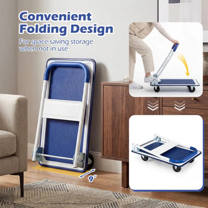 660 Pounds Folding Platform Cart Dolly Hand Truck - Blue - Garages