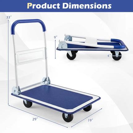 660 Pounds Folding Platform Cart Dolly Hand Truck - Blue - Garages