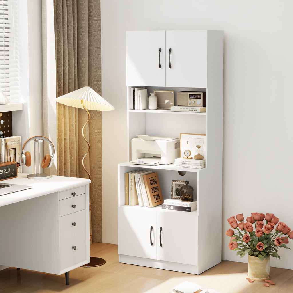 66 Inch Kitchen Pantry Cabinet with Charging Station and Adjustable Shelves for Dining Room-White