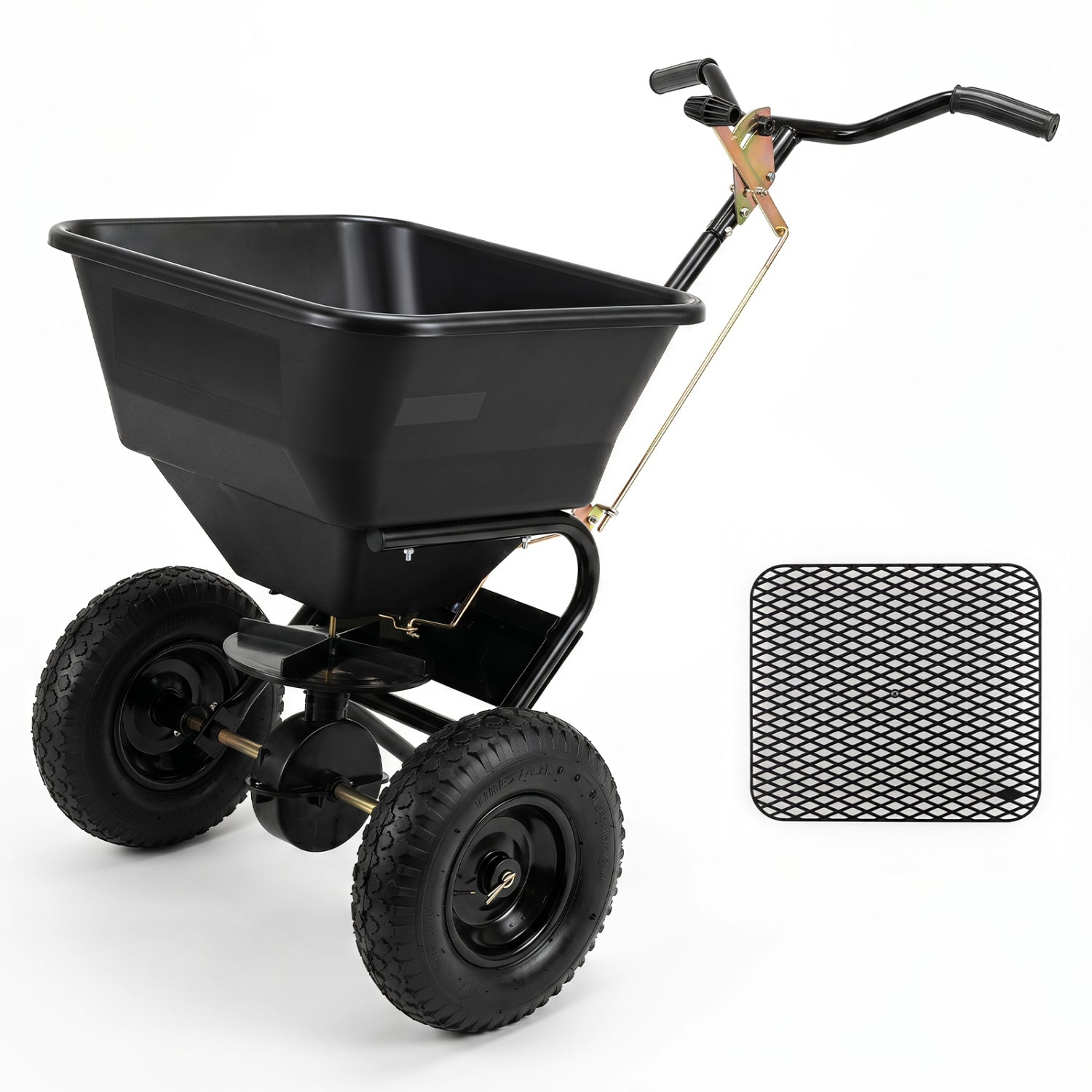 66 LBS Walk-Behind Broadcast Spreader with 13 Inch All-Terrain Tires-Black