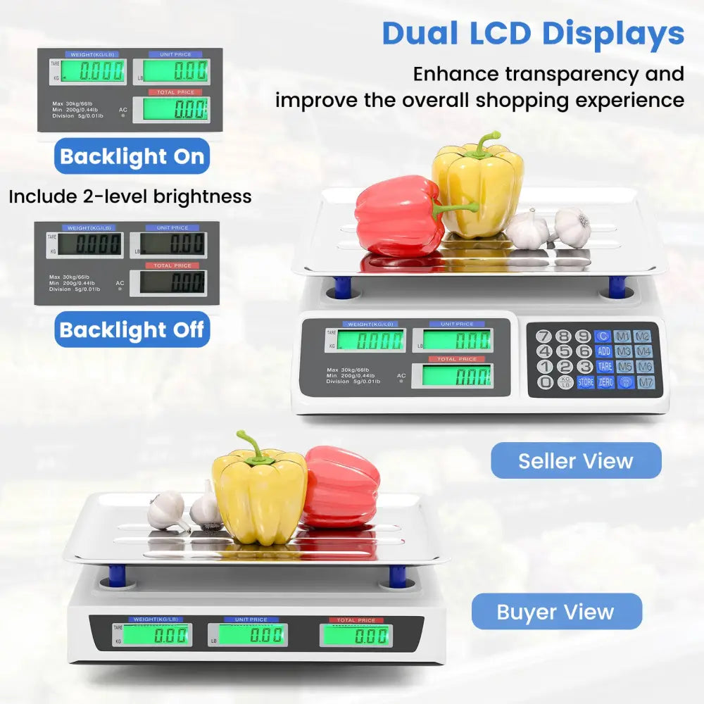 66lb Price Computing Scale Commercial Food Scale with Dual LCD Displays - Kitchen Tools