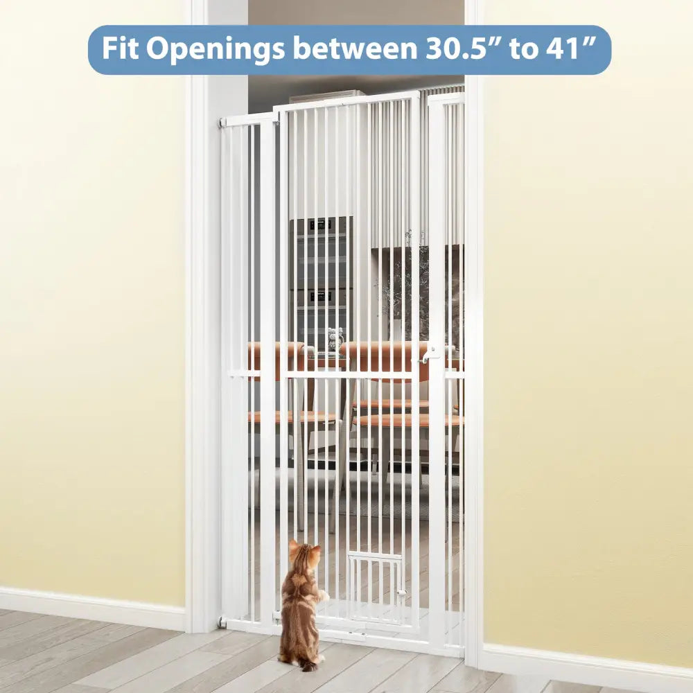 67.5’’ Extra Tall Pet Gate Heavy-Duty Metal Cat Gate with 30.5’’-41’’ Wide Opening-White - White - Pet Gate