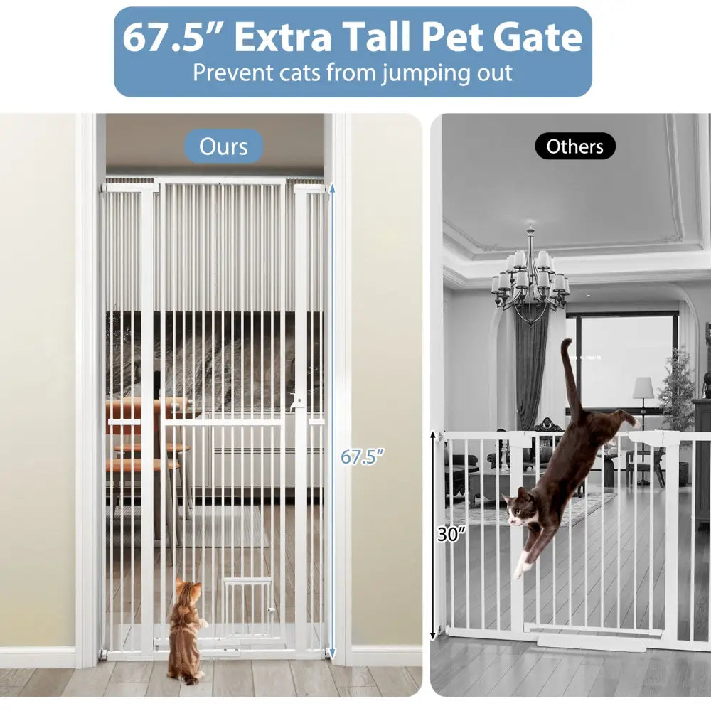 67.5’’ Extra Tall Pet Gate Heavy-Duty Metal Cat Gate with 30.5’’-41’’ Wide Opening-White - White - Pet Gate