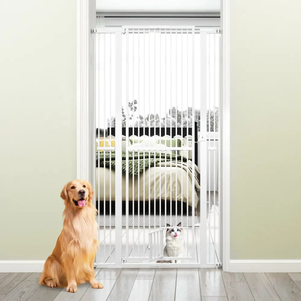 67.5’’ Extra Tall Pet Gate Heavy-Duty Metal Cat Gate with 30.5’’-41’’ Wide Opening-White - White - Pet Gate