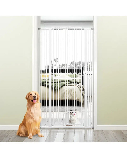 67.5’’ Extra Tall Pet Gate Heavy-Duty Metal Cat Gate with 30.5’’-41’’ Wide Opening-White - White - Pet Gate