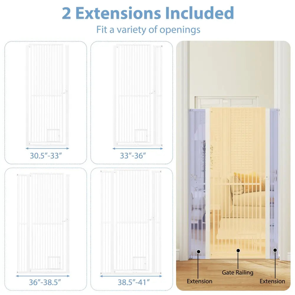 67.5’’ Extra Tall Pet Gate Heavy-Duty Metal Cat Gate with 30.5’’-41’’ Wide Opening-White - White - Pet Gate
