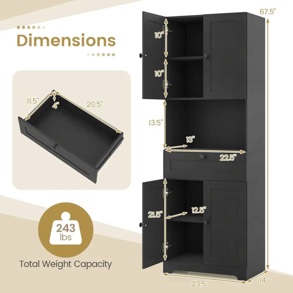 67.5 Inch Tall Modern Freestanding Floor Storage Cabinet with 4 Doors and 1 Drawer-Black - Black - Sideboards Cabinets