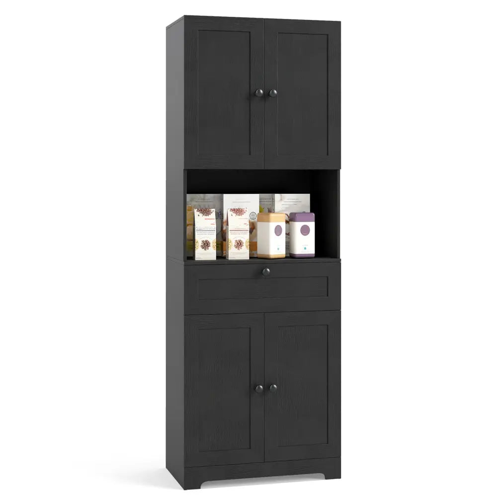 67.5 Inch Tall Modern Freestanding Floor Storage Cabinet with 4 Doors and 1 Drawer-Black - Black - Sideboards Cabinets