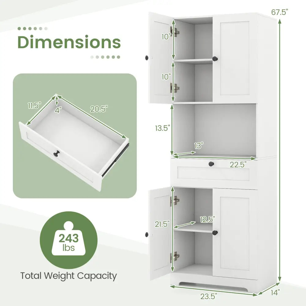 67.5 Inch Tall Modern Freestanding Floor Storage Cabinet with 4 Doors and 1 Drawer-White - White - Sideboards Cabinets