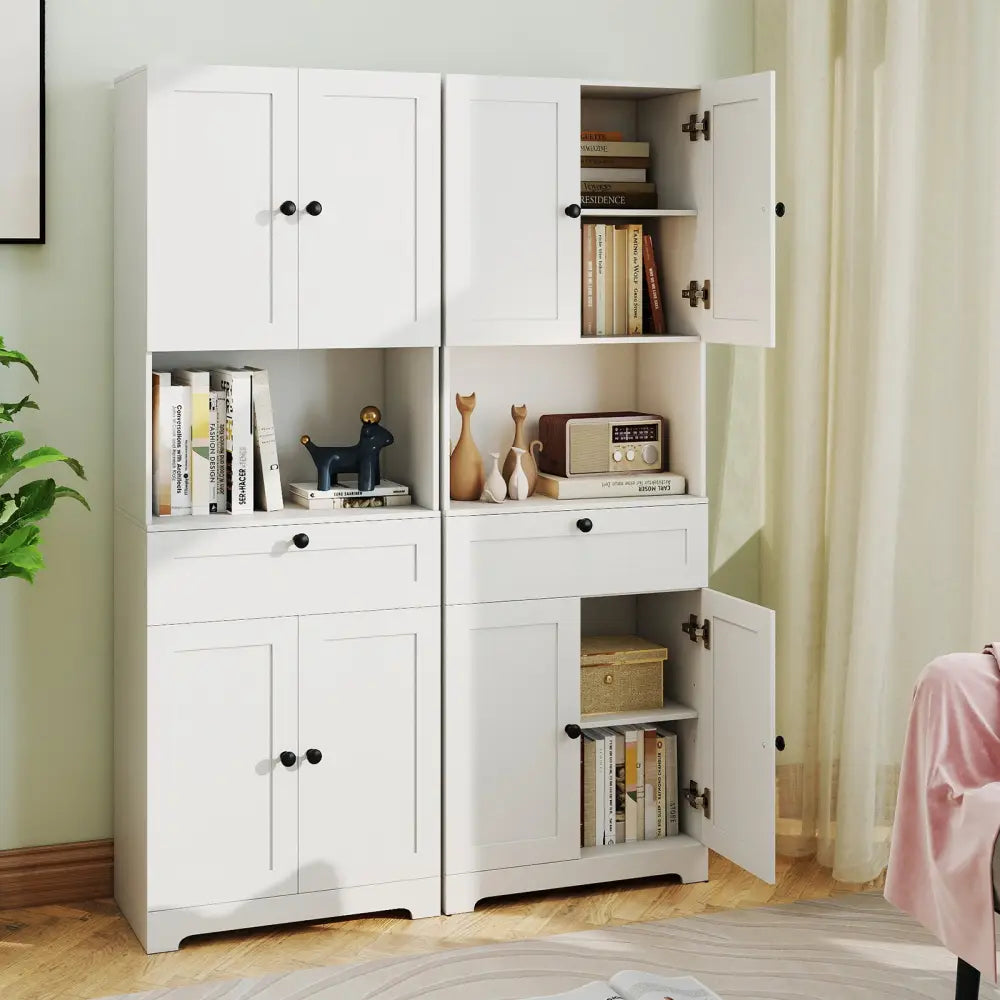 67.5 Inch Tall Modern Freestanding Floor Storage Cabinet with 4 Doors and 1 Drawer-White - White - Sideboards Cabinets