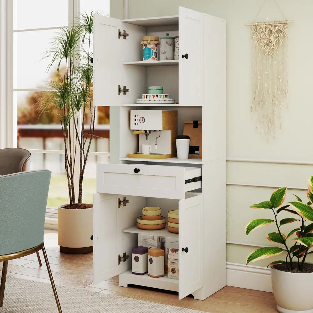 67.5 Inch Tall Modern Freestanding Floor Storage Cabinet with 4 Doors and 1 Drawer-White - White - Sideboards Cabinets