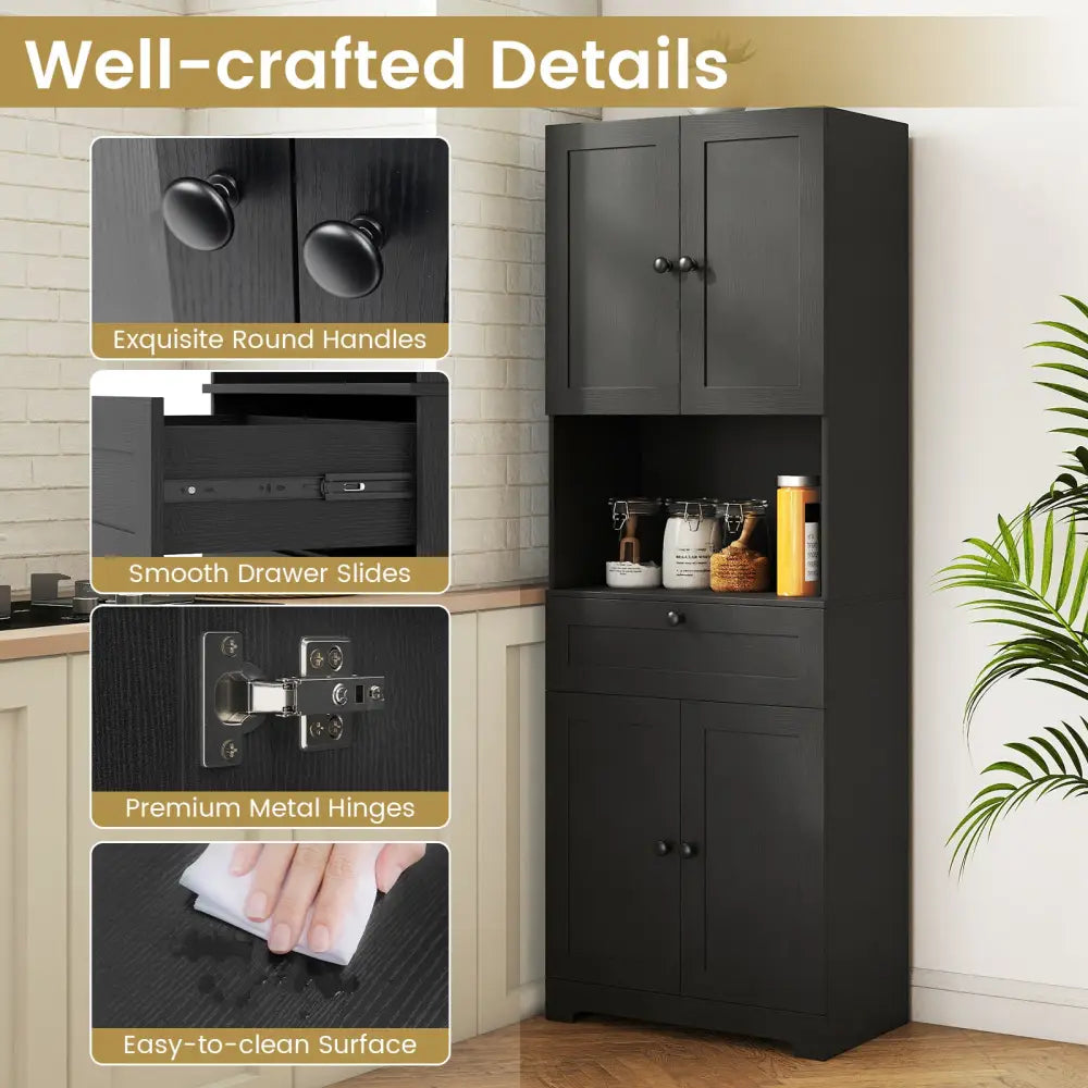 67.5 Inch Tall Modern Freestanding Floor Storage Cabinet with 4 Doors and 1 Drawer-Black - Black - Sideboards Cabinets