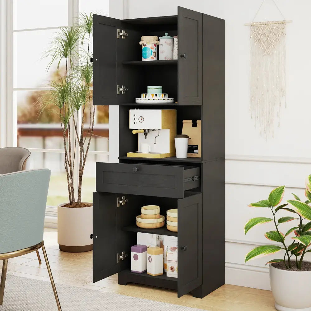 67.5 Inch Tall Modern Freestanding Floor Storage Cabinet with 4 Doors and 1 Drawer-Black - Black - Sideboards Cabinets