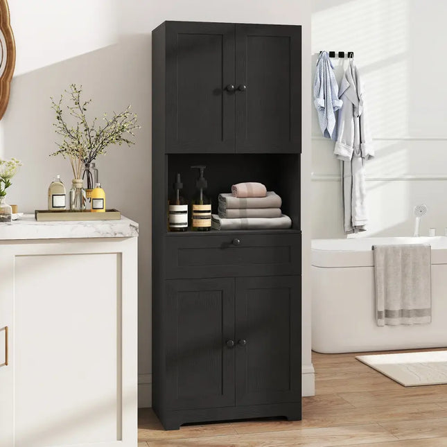 67.5 Inch Tall Modern Freestanding Floor Storage Cabinet with 4 Doors and 1 Drawer-Black - Black - Sideboards Cabinets