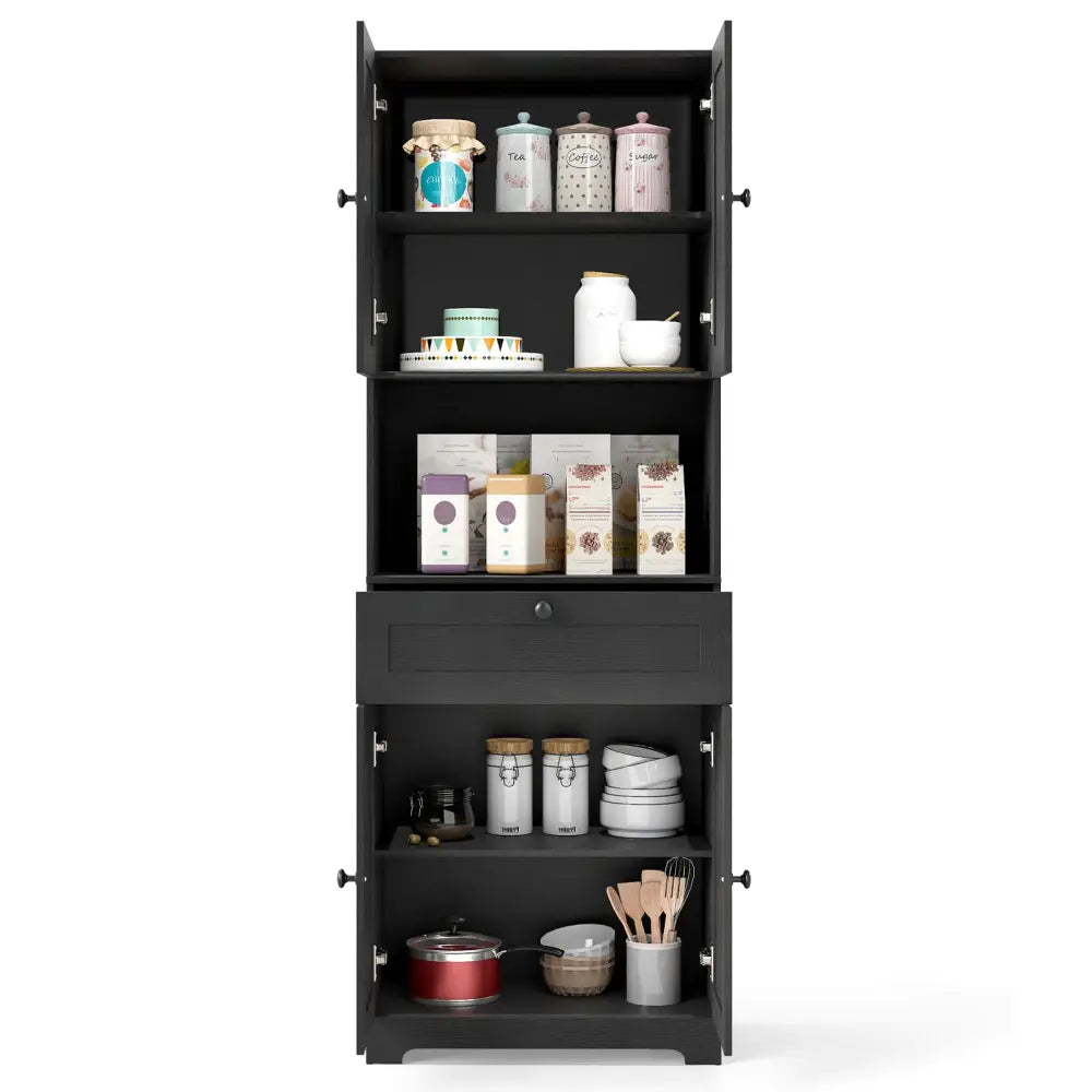 67.5 Inch Tall Modern Freestanding Floor Storage Cabinet with 4 Doors and 1 Drawer-Black - Black - Sideboards Cabinets
