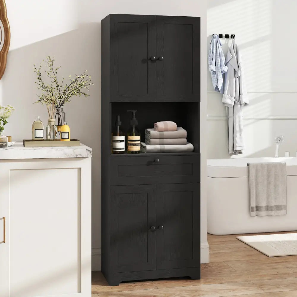 67.5 Inch Tall Modern Freestanding Floor Storage Cabinet with 4 Doors and 1 Drawer-Black - Black - Sideboards Cabinets
