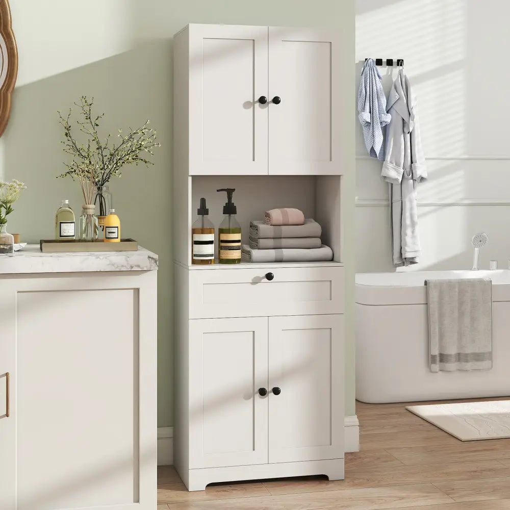 67.5 Inch Tall Modern Freestanding Floor Storage Cabinet with 4 Doors and 1 Drawer-White - White - Sideboards Cabinets
