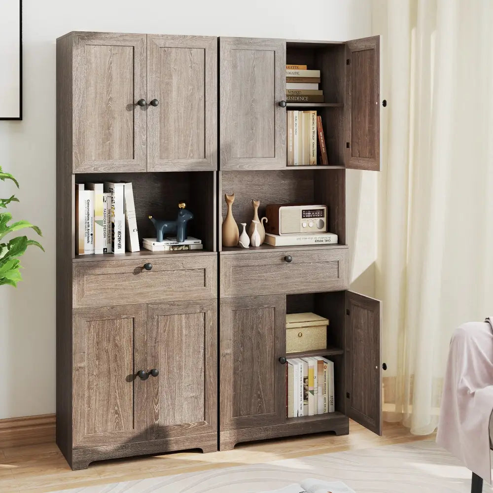 67.5 Inch Tall Modern Freestanding Floor Storage Cabinet with 4 Doors and 1 Drawer-Oak - Oak - Sideboards Cabinets &