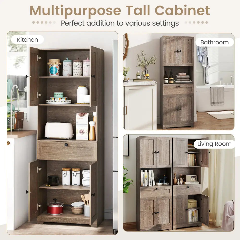 67.5 Inch Tall Modern Freestanding Floor Storage Cabinet with 4 Doors and 1 Drawer-Oak - Oak - Sideboards Cabinets &