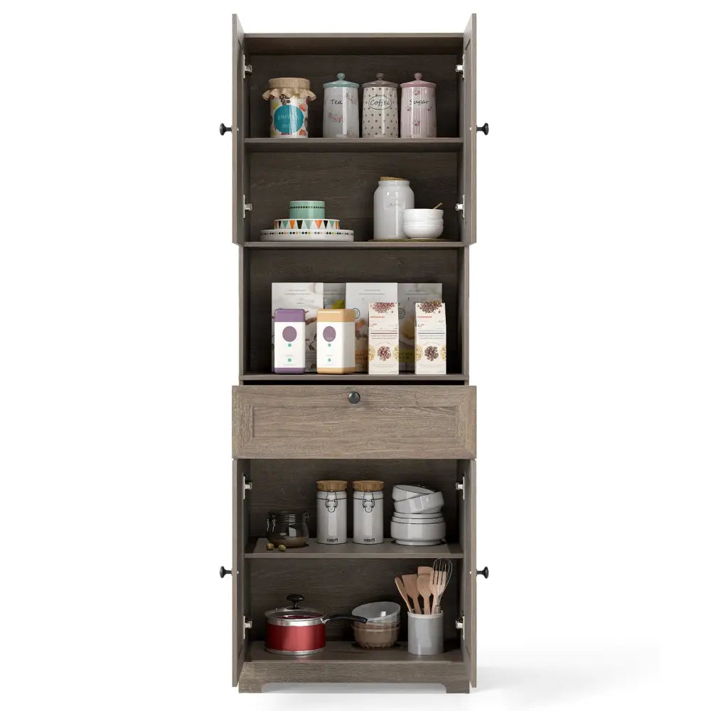 67.5 Inch Tall Modern Freestanding Floor Storage Cabinet with 4 Doors and 1 Drawer-Oak - Oak - Sideboards Cabinets &