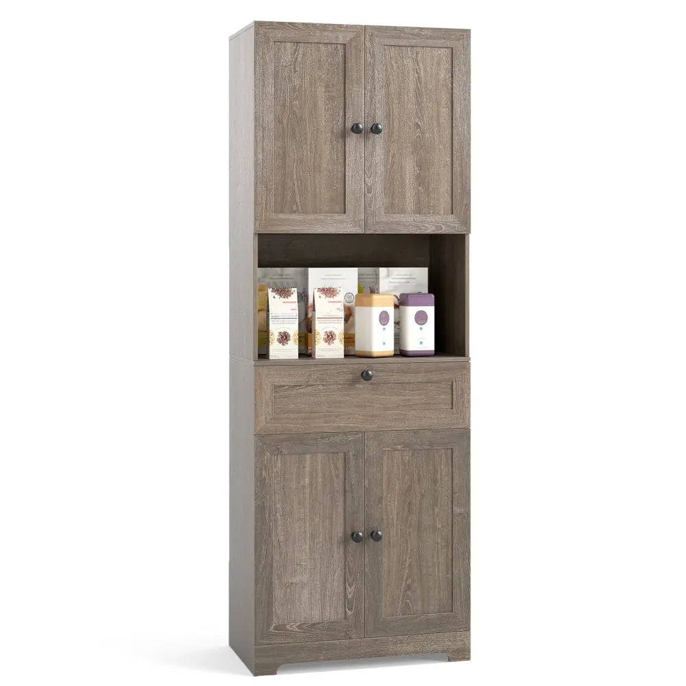 67.5 Inch Tall Modern Freestanding Floor Storage Cabinet with 4 Doors and 1 Drawer-Oak - Oak - Sideboards Cabinets &