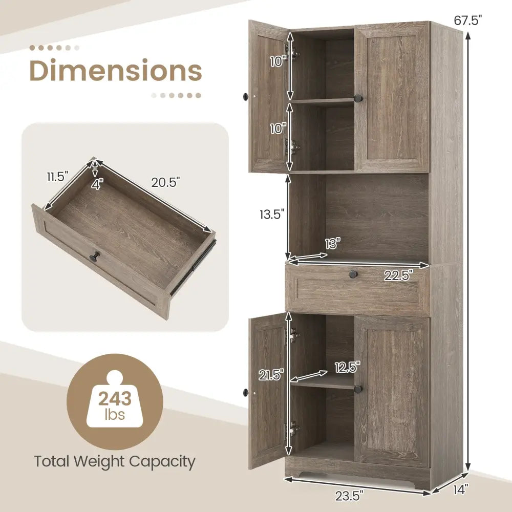 67.5 Inch Tall Modern Freestanding Floor Storage Cabinet with 4 Doors and 1 Drawer-Oak - Oak - Sideboards Cabinets &