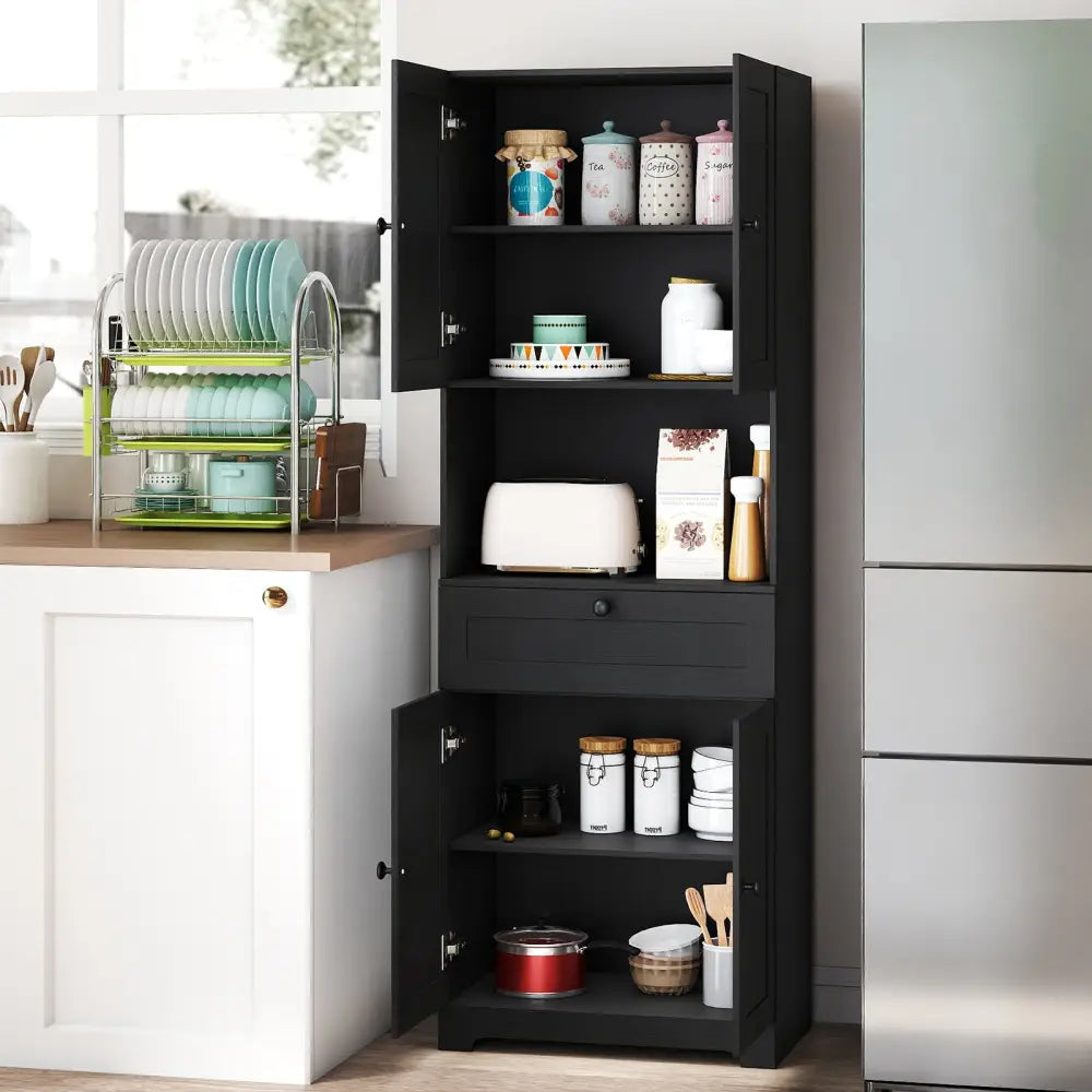 67.5 Inch Tall Modern Freestanding Floor Storage Cabinet with 4 Doors and 1 Drawer-Black - Black - Sideboards Cabinets