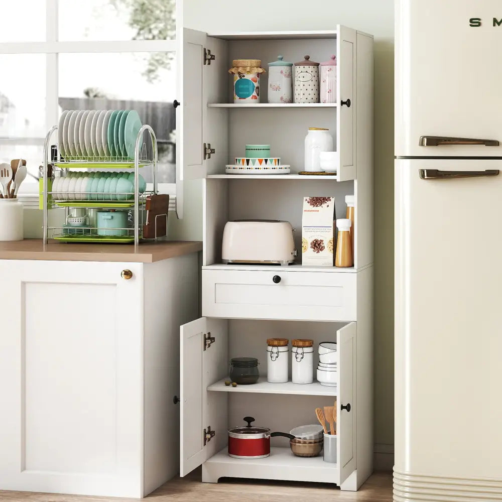 67.5 Inch Tall Modern Freestanding Floor Storage Cabinet with 4 Doors and 1 Drawer-White - White - Sideboards Cabinets