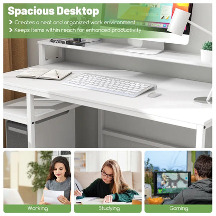 67 Inch Computer Desk with Monitor Stand & File Drawer-White - White - Computer Desks