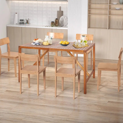 67 Inch Patio Rectangle Acacia Wood Dining Table with Umbrella Hole - Natural - Patio Dining Tables
