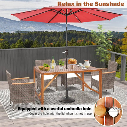 67 Inch Patio Rectangle Acacia Wood Dining Table with Umbrella Hole - Natural - Patio Dining Tables