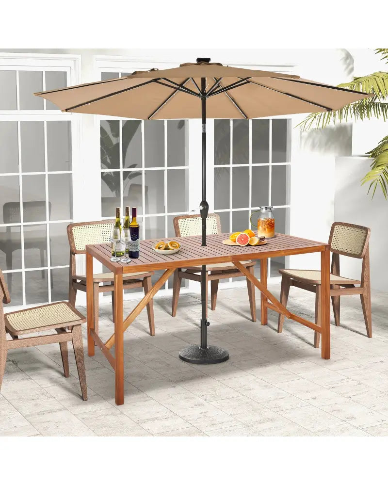 67 Inch Patio Rectangle Acacia Wood Dining Table with Umbrella Hole - Natural - Patio Dining Tables