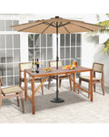 67 Inch Patio Rectangle Acacia Wood Dining Table with Umbrella Hole - Natural - Patio Dining Tables