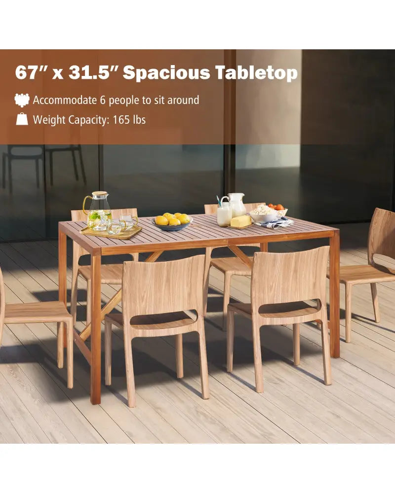 67 Inch Patio Rectangle Acacia Wood Dining Table with Umbrella Hole - Natural - Patio Dining Tables