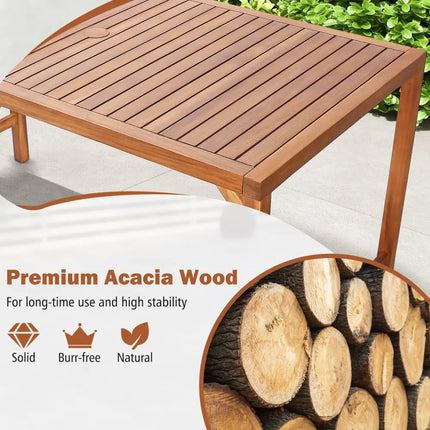 67 Inch Patio Rectangle Acacia Wood Dining Table with Umbrella Hole - Natural - Patio Dining Tables