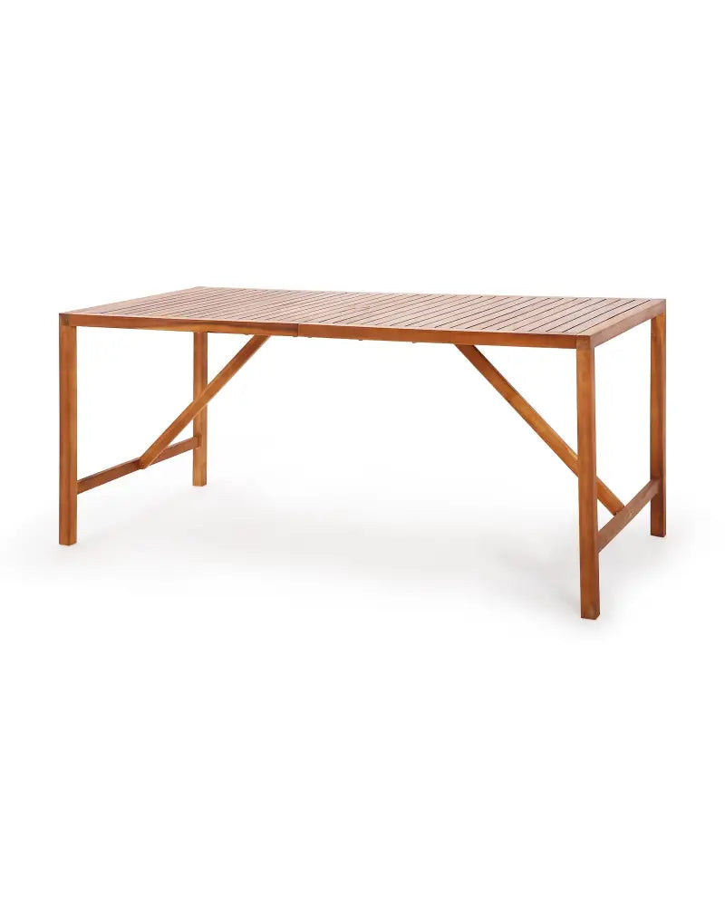 67 Inch Patio Rectangle Acacia Wood Dining Table with Umbrella Hole - Natural - Patio Dining Tables