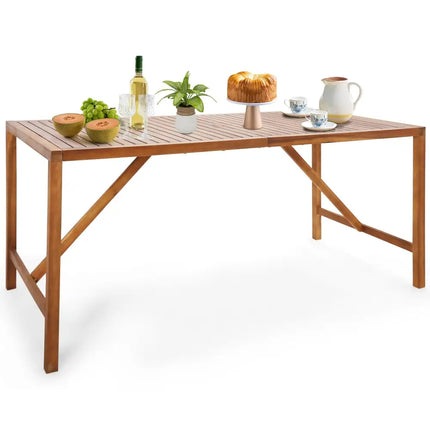 67 Inch Patio Rectangle Acacia Wood Dining Table with Umbrella Hole - Natural - Patio Dining Tables