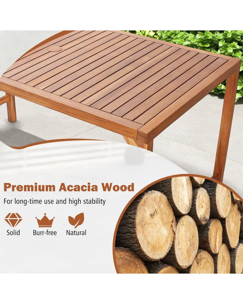 67 Inch Patio Rectangle Acacia Wood Dining Table with Umbrella Hole - Natural - Patio Dining Tables
