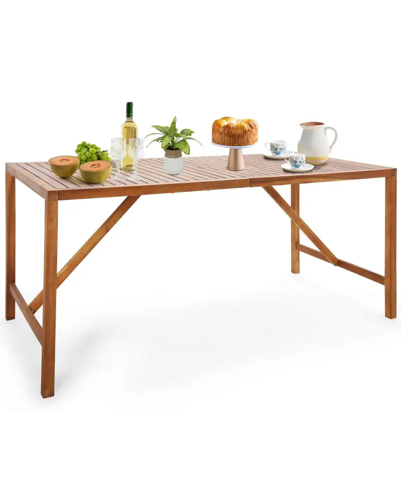 67 Inch Patio Rectangle Acacia Wood Dining Table with Umbrella Hole - Natural - Patio Dining Tables
