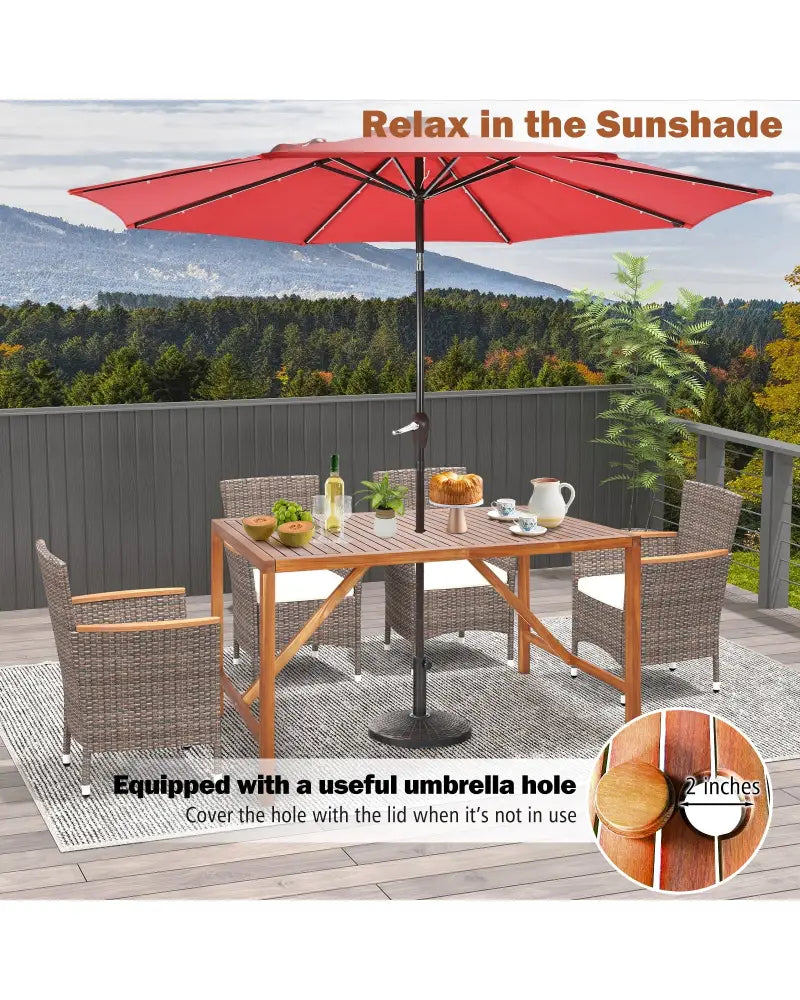67 Inch Patio Rectangle Acacia Wood Dining Table with Umbrella Hole - Natural - Patio Dining Tables